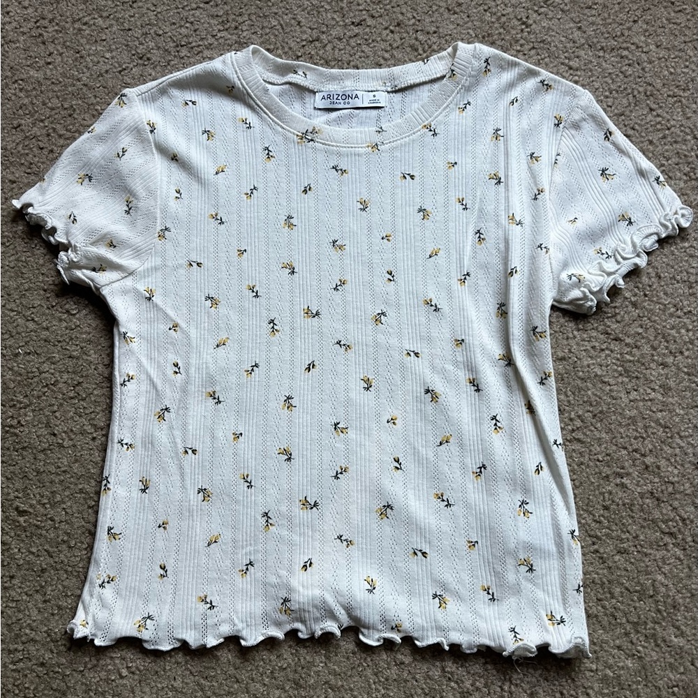 Cropped short sleeve shirt, floral